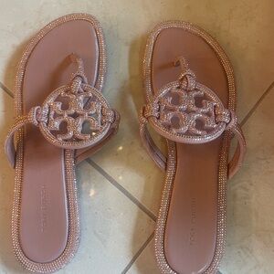 Tory Burch miller knotted embellished crystal pink sandal size 8.5. Worn once